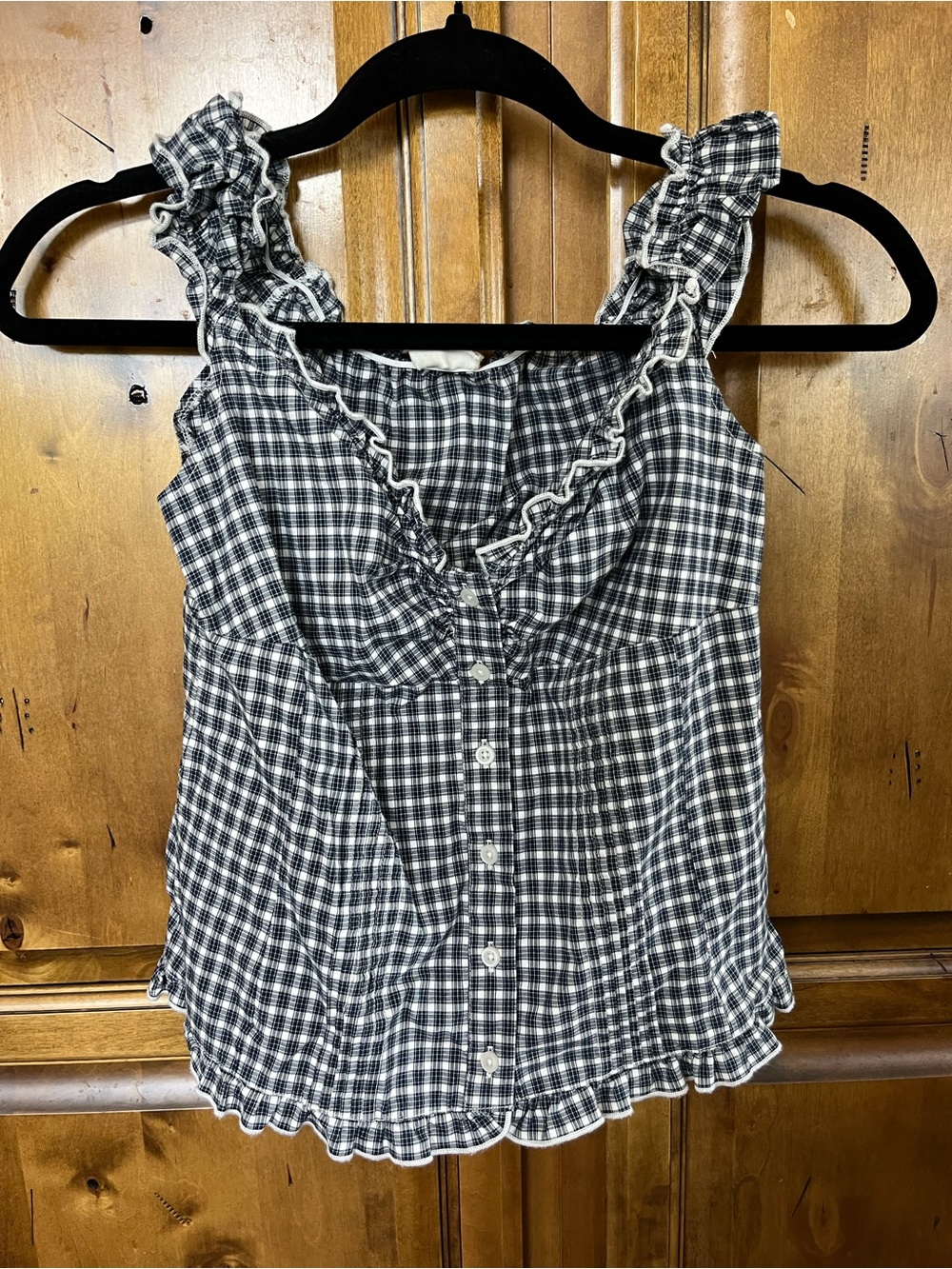 Brandy Melville Black & White Ruffled Plaid Tank